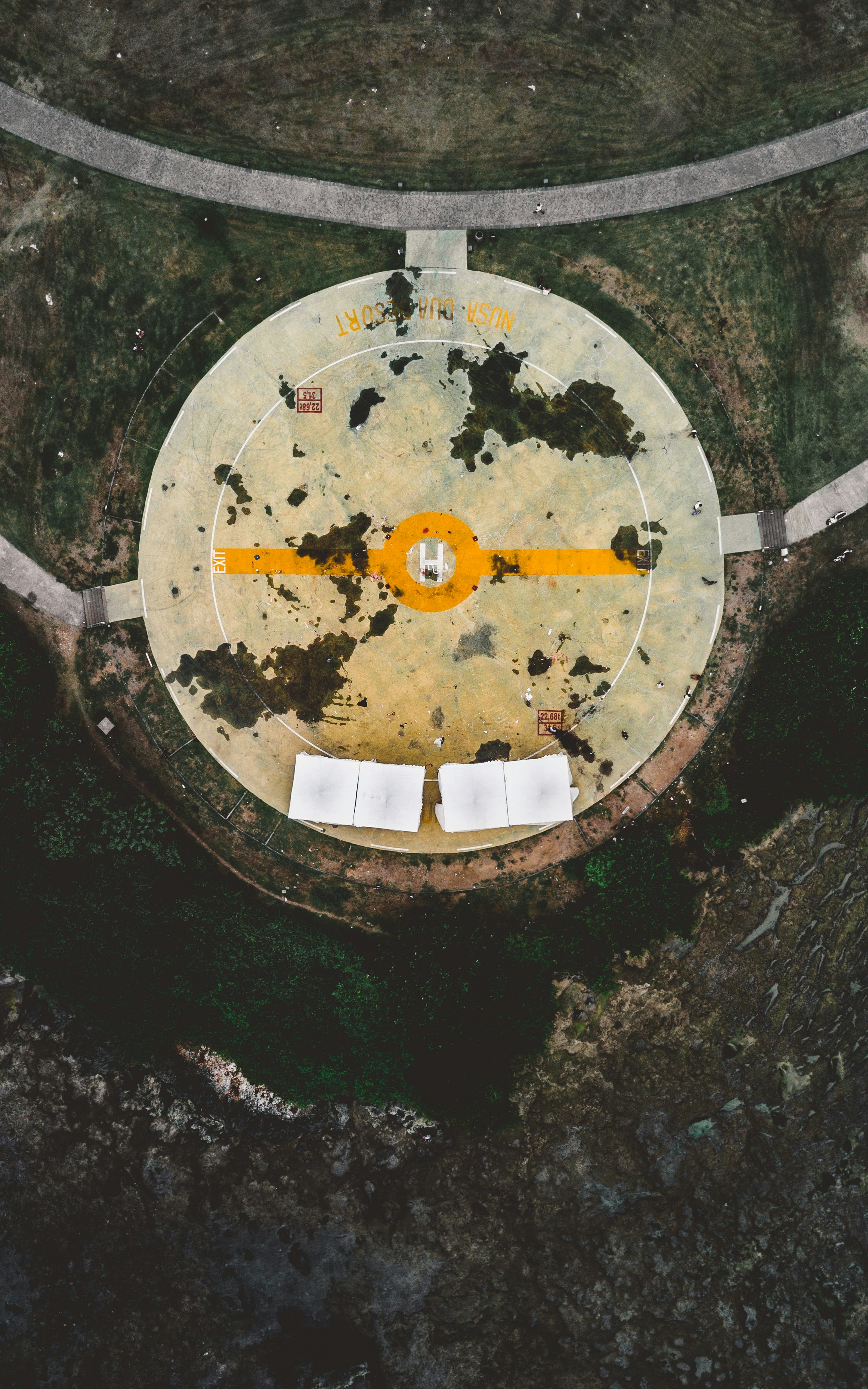 aerial photo of helicopter landing area